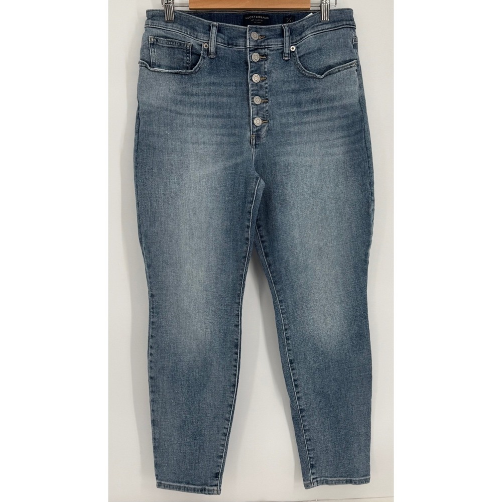 Lucky Brand High Rise Ankle Jeans Blue Medium Wash Button Fly Sz 12x31